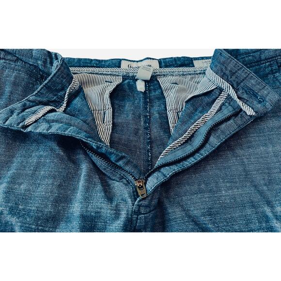 GOODFELLOW CASUAL FLAT FRONT LINDEN SHORTS, MENS, 32, HEATHER BLUE, CHAMBRAY - Picture 4 of 10